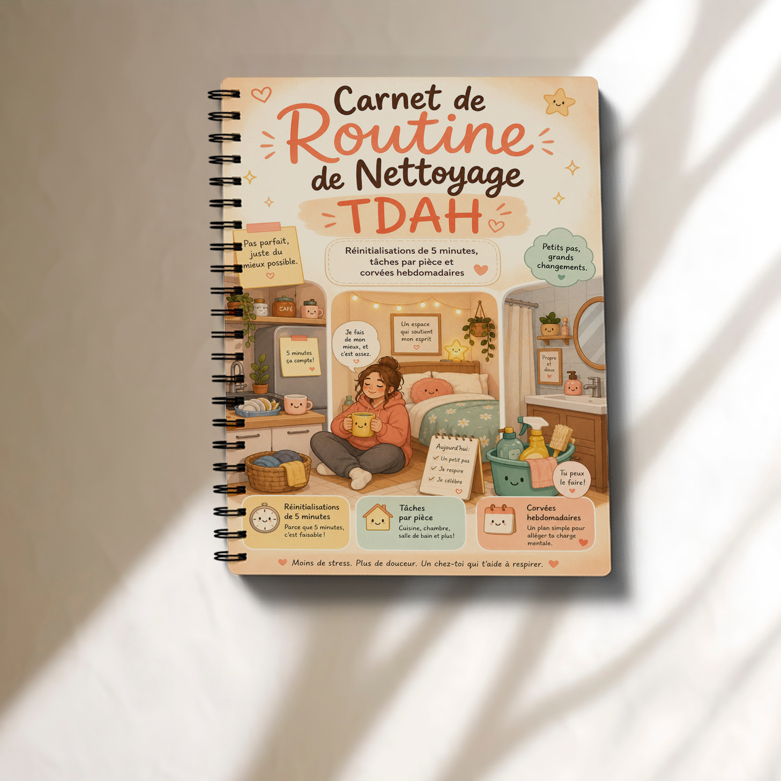 TEMU Cahier d'exercices de nettoyage "French Vers ADHD Friendly", journal de liste de réinitialisation de , planning de nettoyage , hebdomadaire et