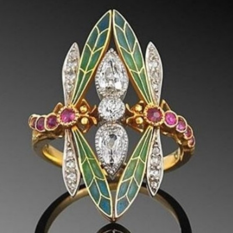E-shop Libellenring - KC CZ Synthetischer Zirkonia Bohemian Vintage, Elegantes Libellenflügel-Design für den täglichen Gebrauch, Weihnachtsgeschenke &