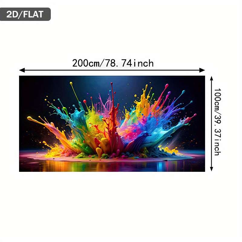 TEMU 2d Flat, 2d Flat, Modern Abstract Canvas Art Featuring A Colorful Paint Explosion, Measuring 39.37 By 78.74 Inches Or 100 By 200 Cm, Perfect For