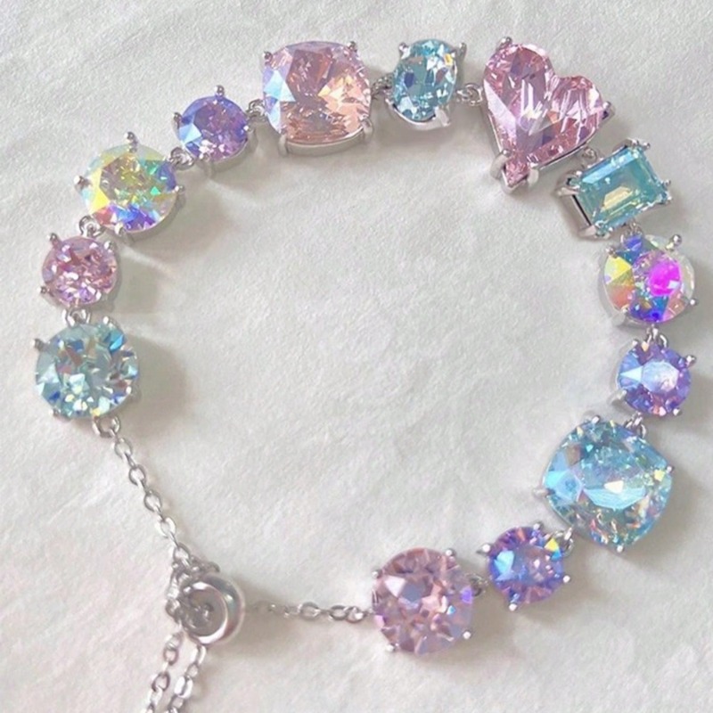 TEMU 1pc & Geometric Synthetic Zirconia Bracelet With Colored Stones - Sparkling Metal Bangle, Party, Weddings, Night-outs - Wearable Accessory For