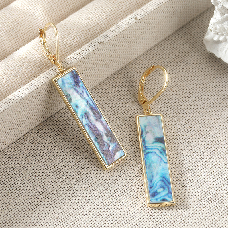Women's Rectangular Synthetic Moonstone Long Drop Hook Earrings