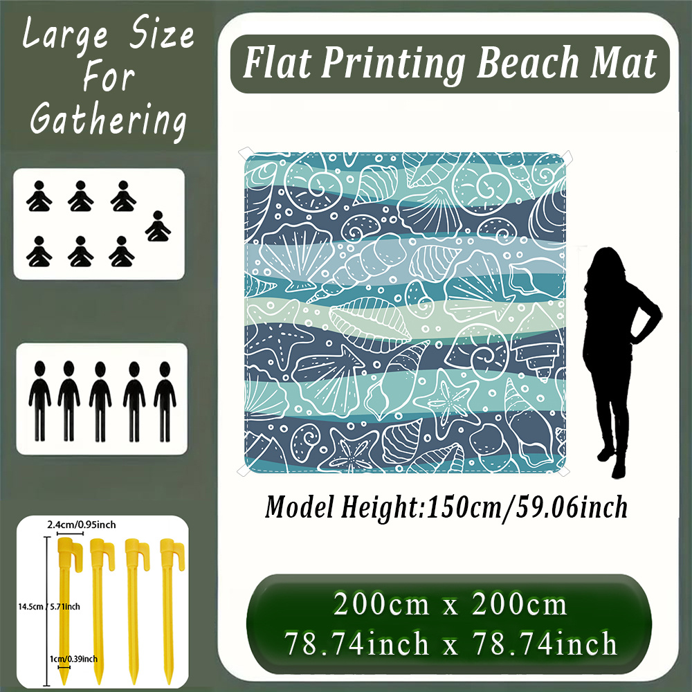 TEMU 2d Flat Printing, 1pc, Minimalist Line Style Striped Pattern, Flat Printed Outdoor Beach Mat, Polyester Material, Lightweight, Washable,