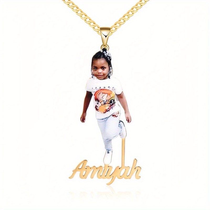 Custom Photo Necklace, Personalized Name Picture Necklace, Necklace, Nameplate Necklace With Customized Letter Jewelry, Necklace For Men, For Teenager