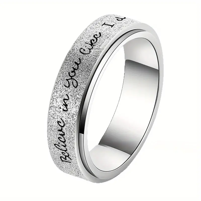 6mm rotating stainless steel ring with believe in yourself engraving black white gradient durable stylish for men spring fashion accessory motivational jewelry gradient durable jewelry Product details 1