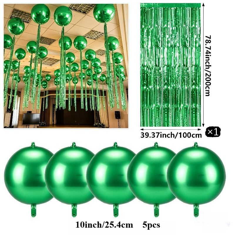 TEMU 6 piezas de globos redondos de lámina 4D verdes, decoraciones colgantes de película metálica para techo, de globos colgantes de Navidad para
