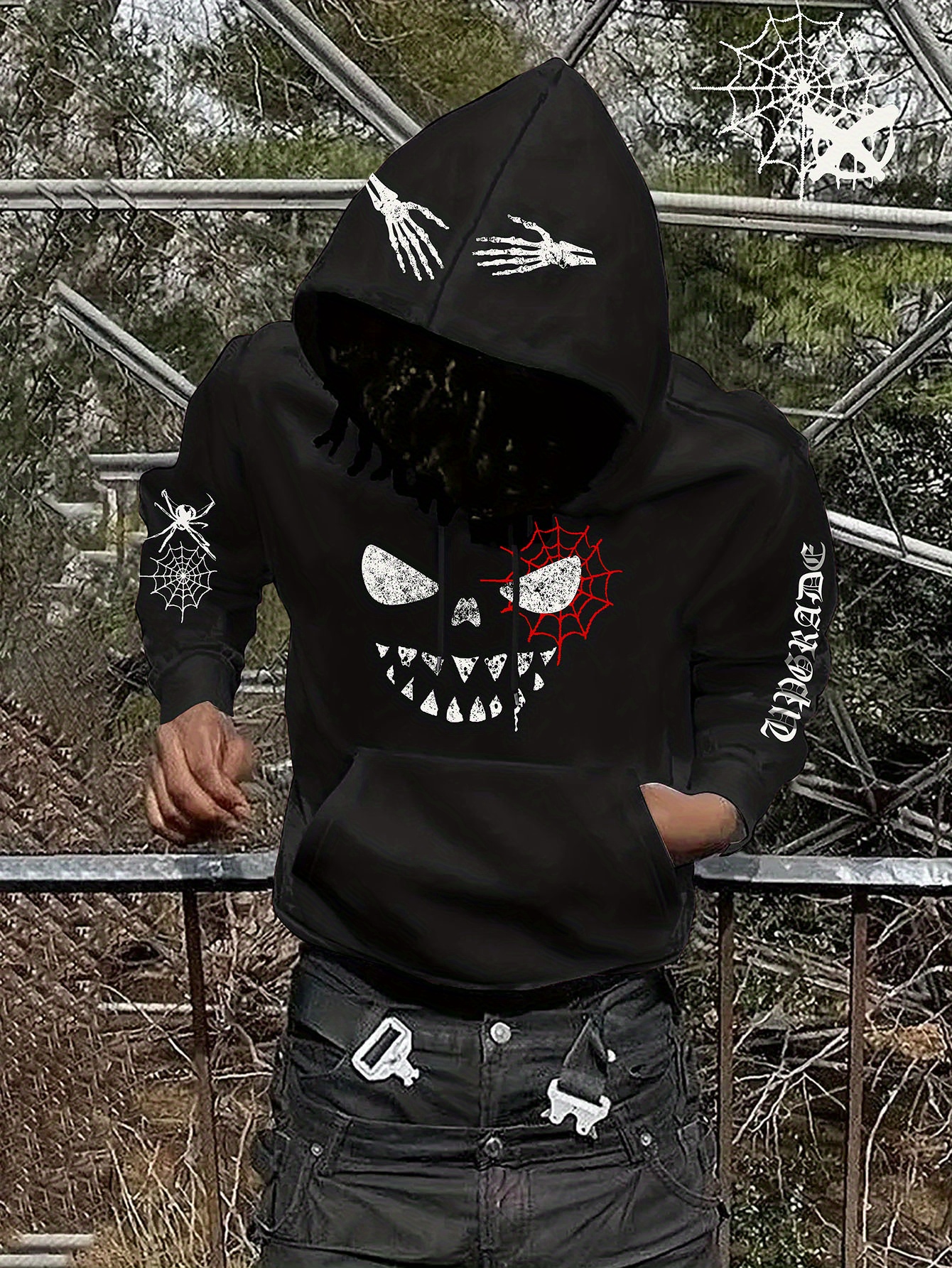 sudadera capucha forro polar estilo y2k estampado esqueleto Temu