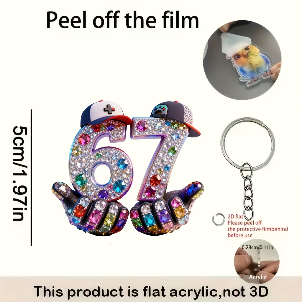 TEMU 2d Flat - 2d Plane, 2d Acrylic Plane, 1pc Of Men's Fashion Acrylic Keychain, Suitable For Car Keys, Backpacks And Wallets - Colored Hat Number