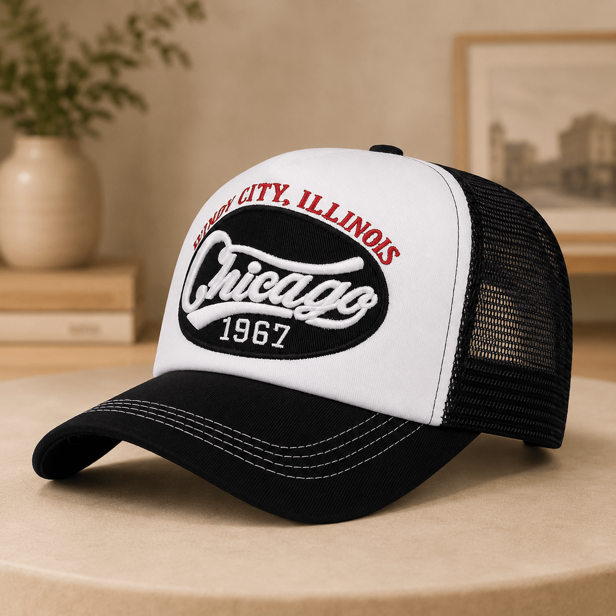 TEMU 1pc Chicago Letter Baseball Cap Vintage Trucker Hat Embroidered Patch Curved Brim Adjustable Dad Cap Casual Streetwear Outdoor Wear Fashion Hat