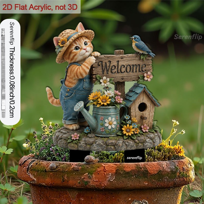 TEMU 2D Plat - 【2D Plat】 2D Plat - [2D Plat] 1pc 2D Plat Tuteur de Jardin en Acrylique, avec Pointe, Adapté pour le Sol, , les Oiseaux, les Fleurs et