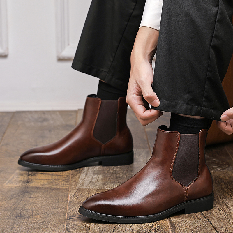 mens pointed toe brushed slip chelsea boots vintage - Temu Bahrain