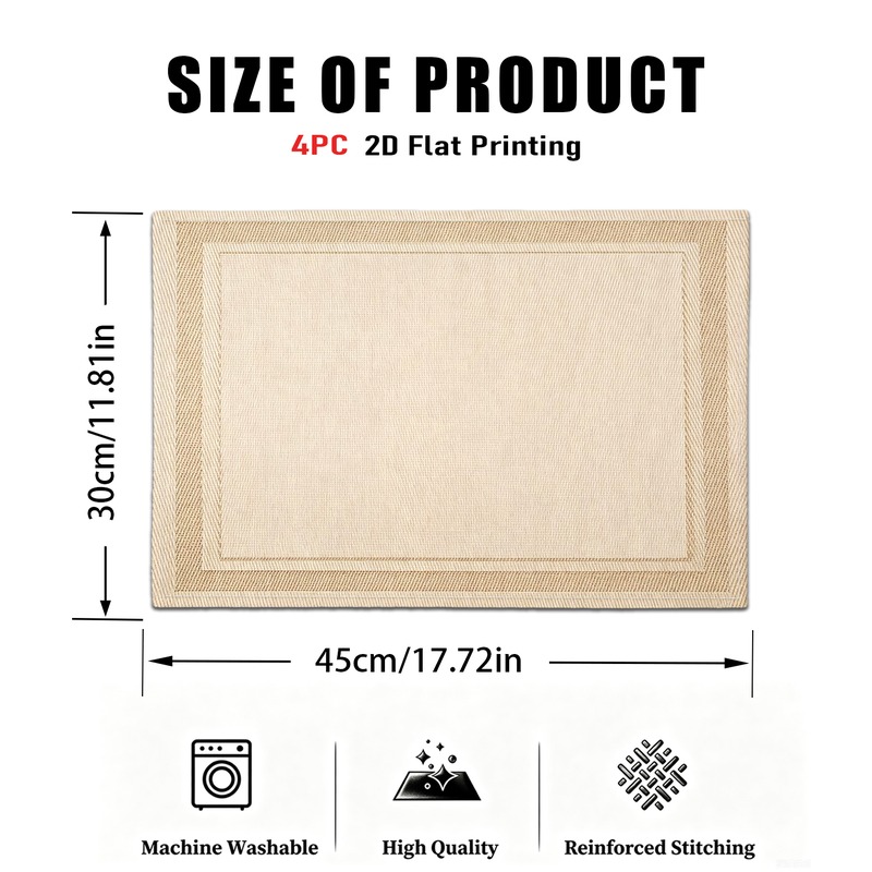 TEMU Ensemble de 4 nappes de table résistantes à la chaleur, lavables et antidérapantes, pour la décoration de et de la table, matériau en polyester