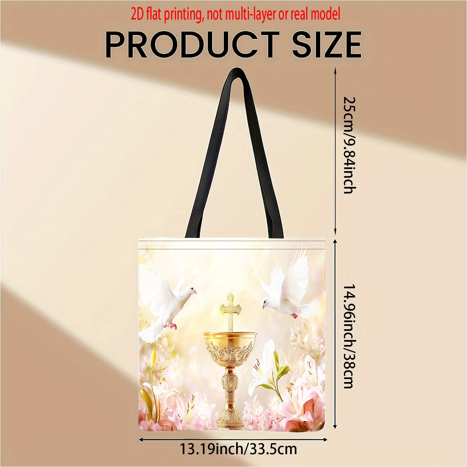 TEMU 1 pieza de bolso de comunión vintage para mujer con design de palomas , y dorada - Bolso de regalo religioso de impresión 2D para compras,