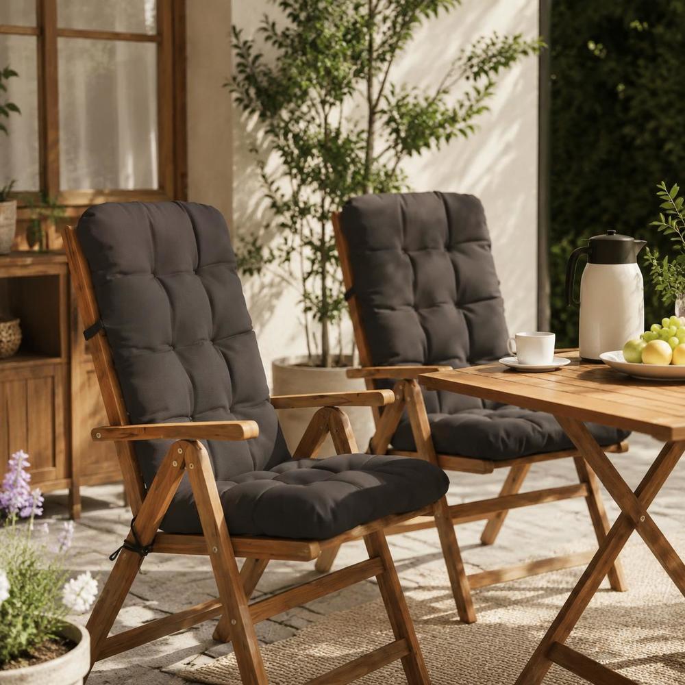 Image of High Back Chair Cushion Set Of 2, 100% Polyester Patio Seat Pads With Fastening Ties And Removable Zippered Cover For Garden Dining Chairs And Balcony Furniture