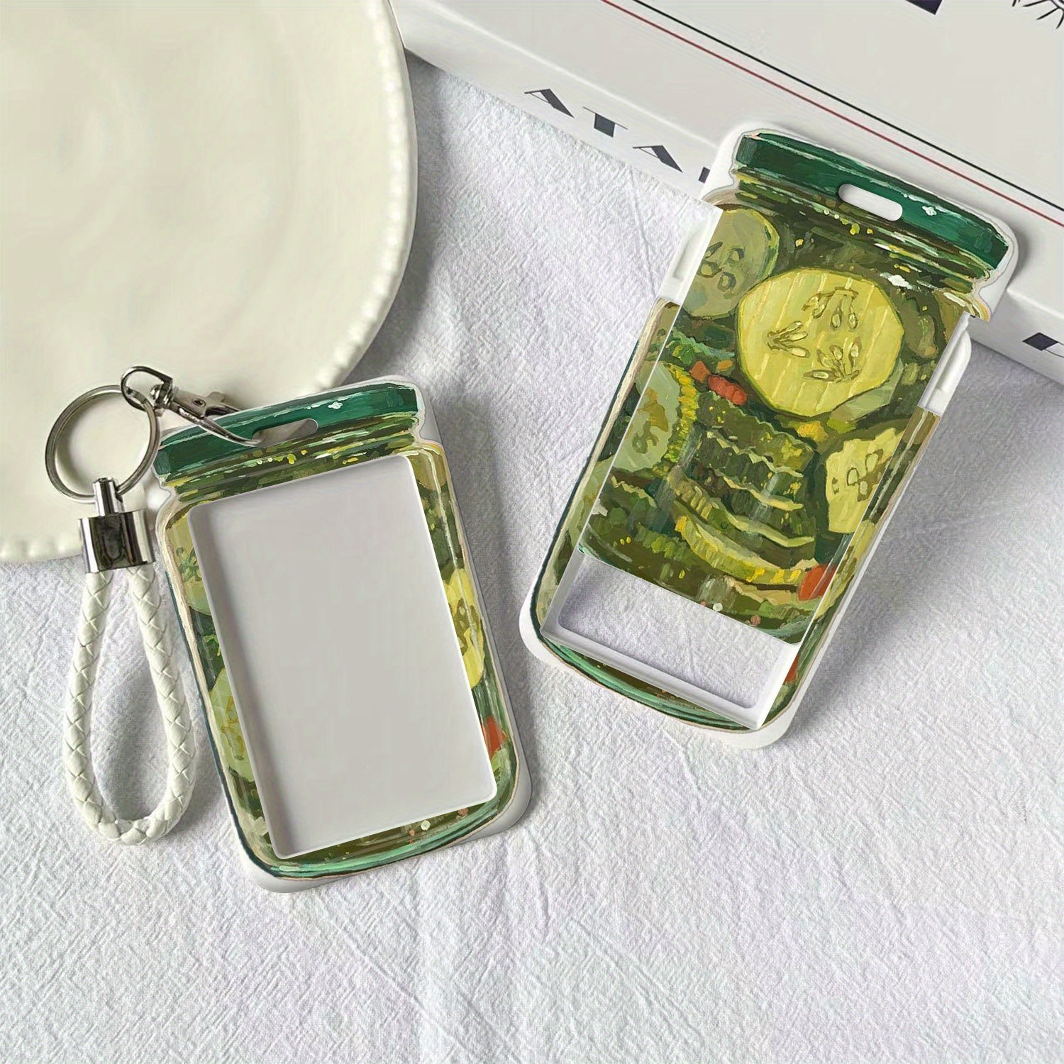 TEMU Durable Plastic Id Badge Holder With Lanyard Slide & Pickle Jar Design - Transparent Window For Credit/debit, Metro, Bus, Hospital Cards -