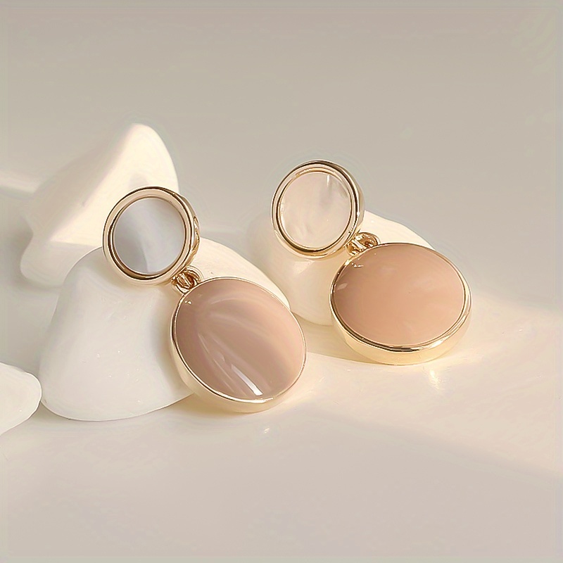 Image of 1 Pair Of Gentle, High-end, Exquisite Drop-style Round Enamel Dangle Earrings, Suitable For Women' Shopping And Party Wear