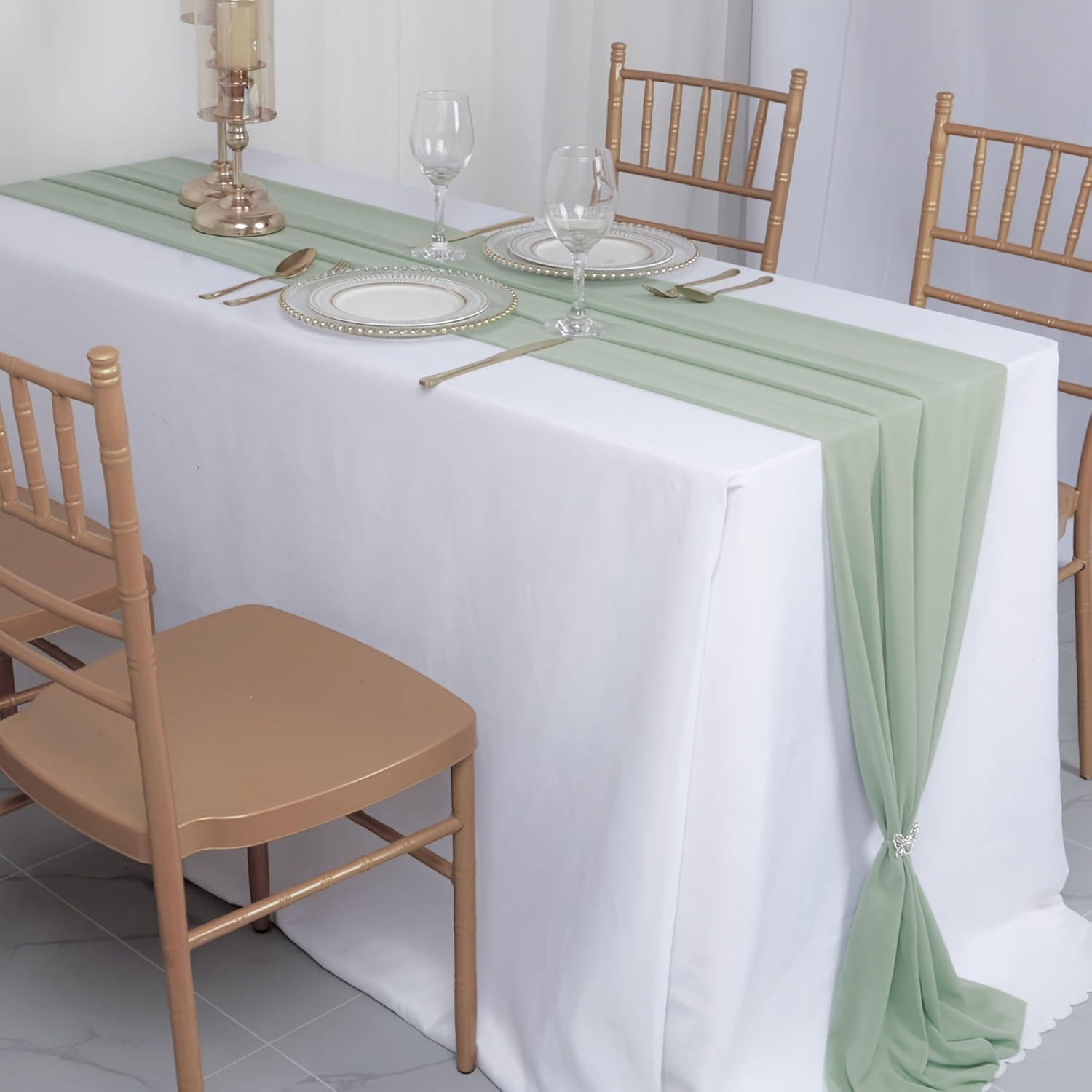 TEMU 1pc Rat Tail Green Beauty Draped Runner, Bohemian Style Tablecloth, Green Sheer Chiffon Rectangular Long Lightweight Tablecloth, Suitable For