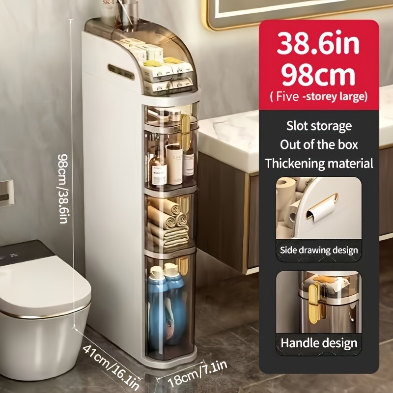 TEMU 5/4/3-layers Narrow Slit Storage Cabinets - No Assembly Medicine Cabinets With Clear Plastic Drawers, Space-saving Floor Standing Organizer For