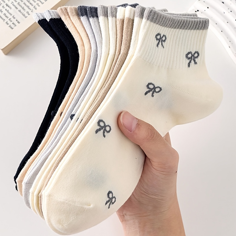 Random 5-pair Pc Of Couple's Bowknot Socks, Unisex With , Versatile Socks For Girls - Cute, Breathable, Low-cut Boat Socks For Men