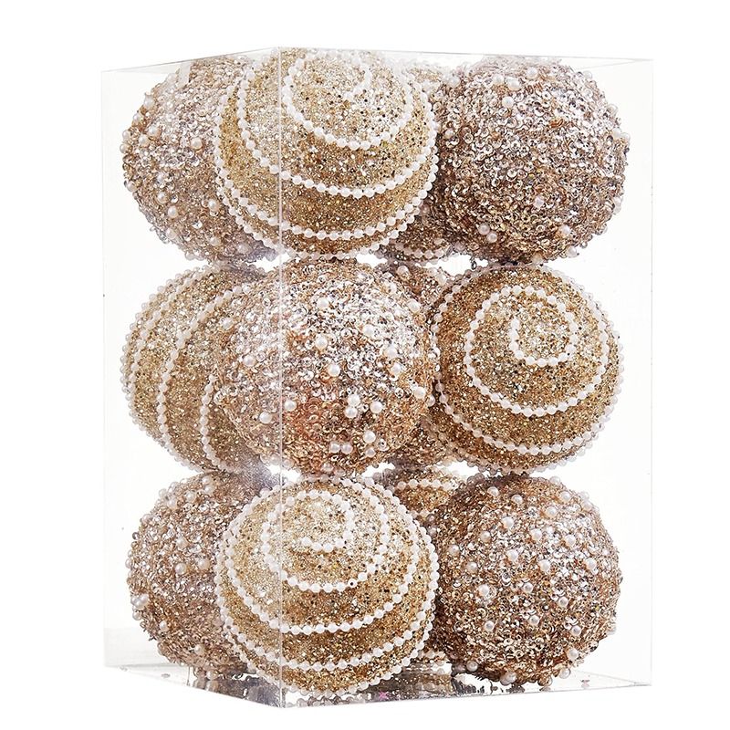 TEMU Lot de 12 boules de Noël, 6 cm, décorations de sapin de Noël en perles pailletées, boules suspendues incassables pour fête d'année et décoration