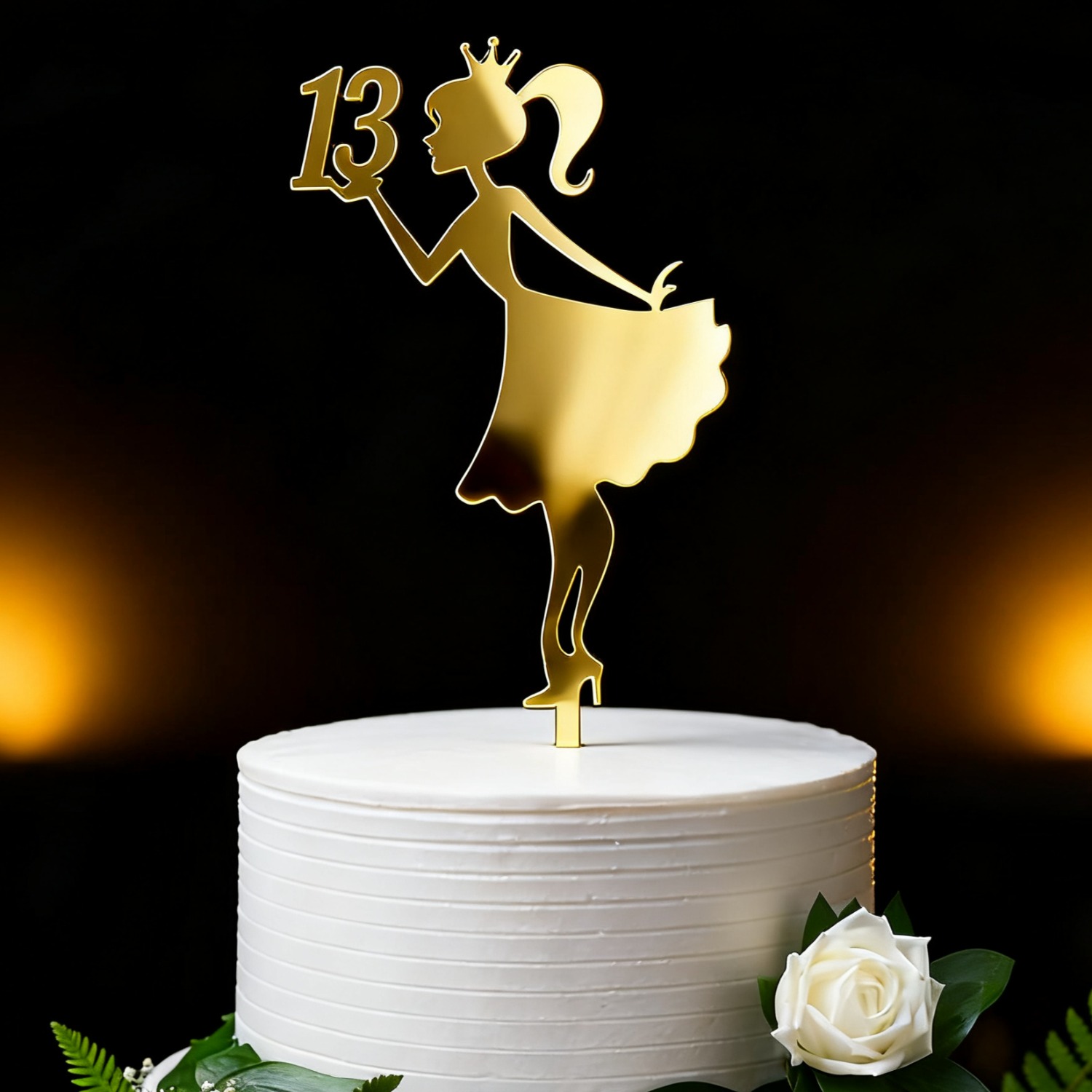 Image of 1pc Golden Acrylic 13 Cake Topper, Happy 13th Birthday Decor, Modern Glittery Acrylic Cake Pick, Party Supplies For Girls, For New Year Easter Mothers Day Graduation No Batteries Required