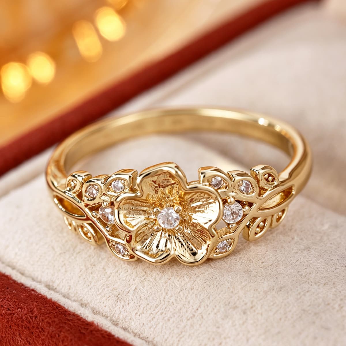 Unisex Lively Forest Style Copper Flower Ring