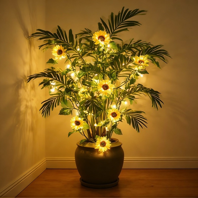 Image of Warm Yellow Led Sunflower Garland Lights - Modern Boho Faux Flower Vine With -controlled Suitable For Weddings, Parties,, Tabletop Decoration For Christmas, Birthdays, Valentine's Day Indoor