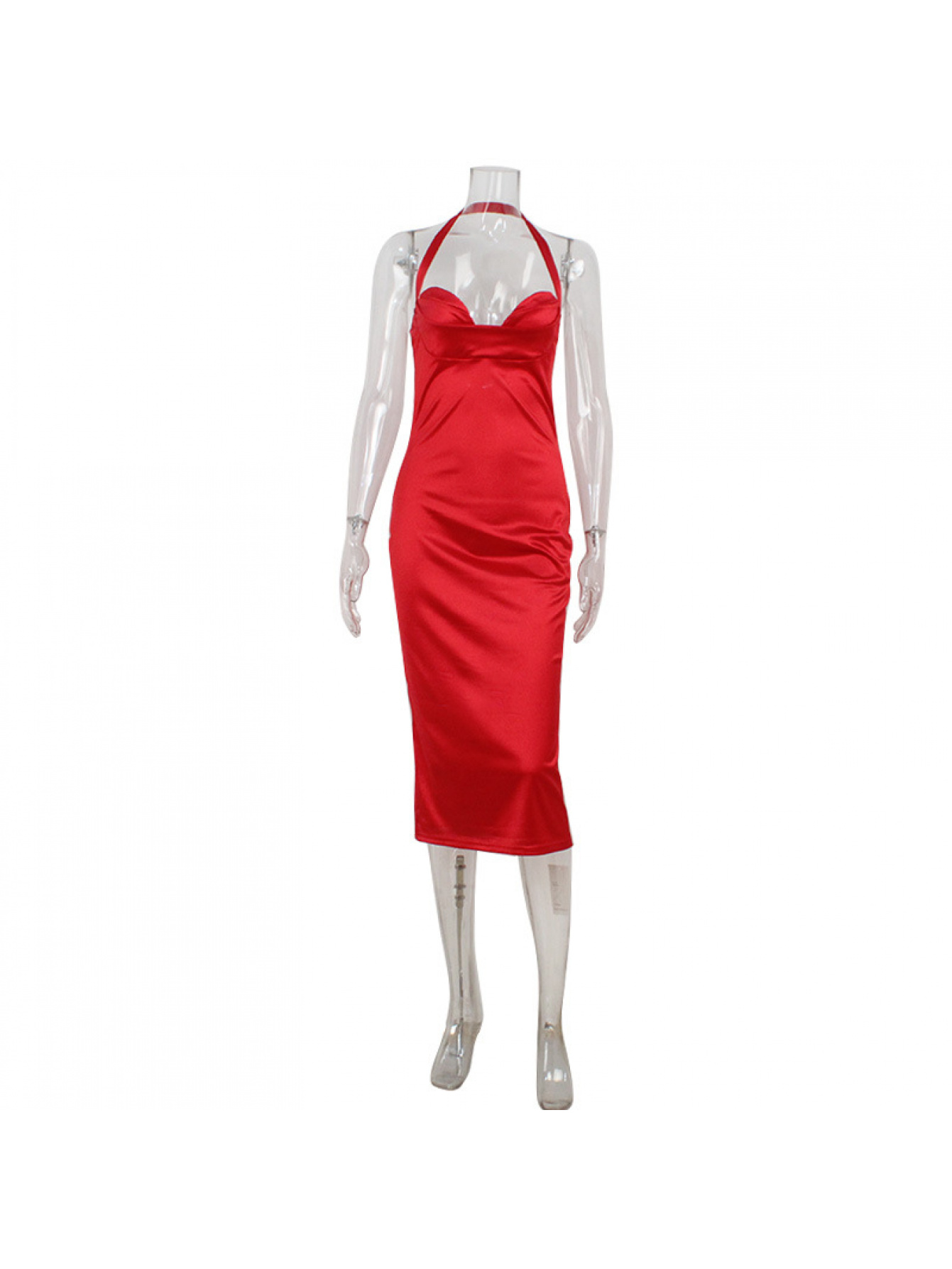 strapless open back dress Burgundy Spaghetti Straps A Line Satin Long Prom Dresses With Slit