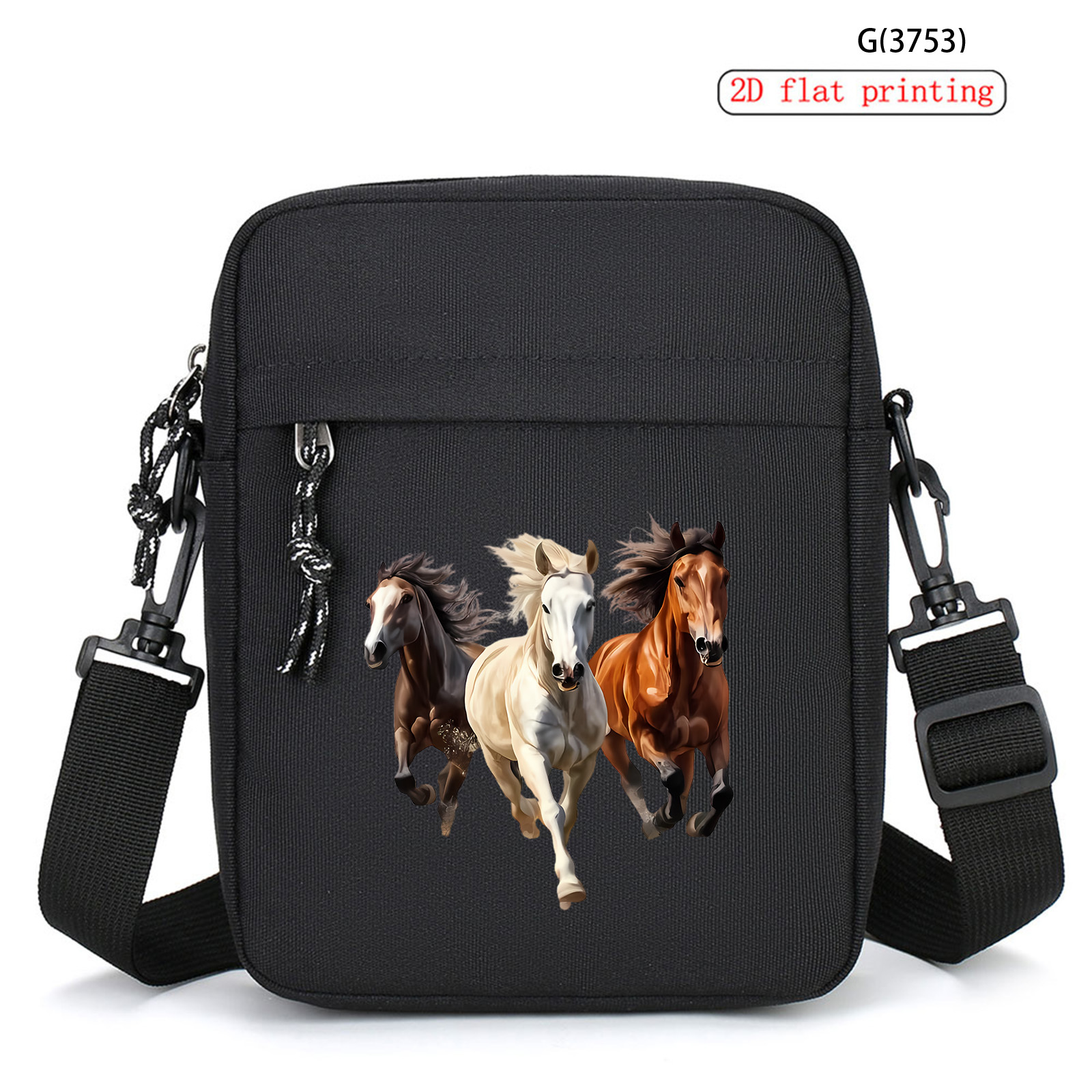 TEMU 1 pièce Sacoche bandoulière noire et simple avec imprimé chevaux, Sac à bandoulière multifonctionnel de grande , Pochette pour téléphone,