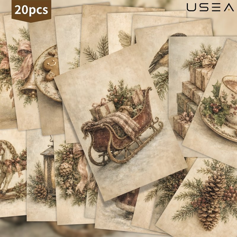 TEMU 20pcs Vintage Christmas Postcard Set Retro Antique Style Greeting Postcards For Mailing Wall Decor Junk Journal Scrapbooking Supplies