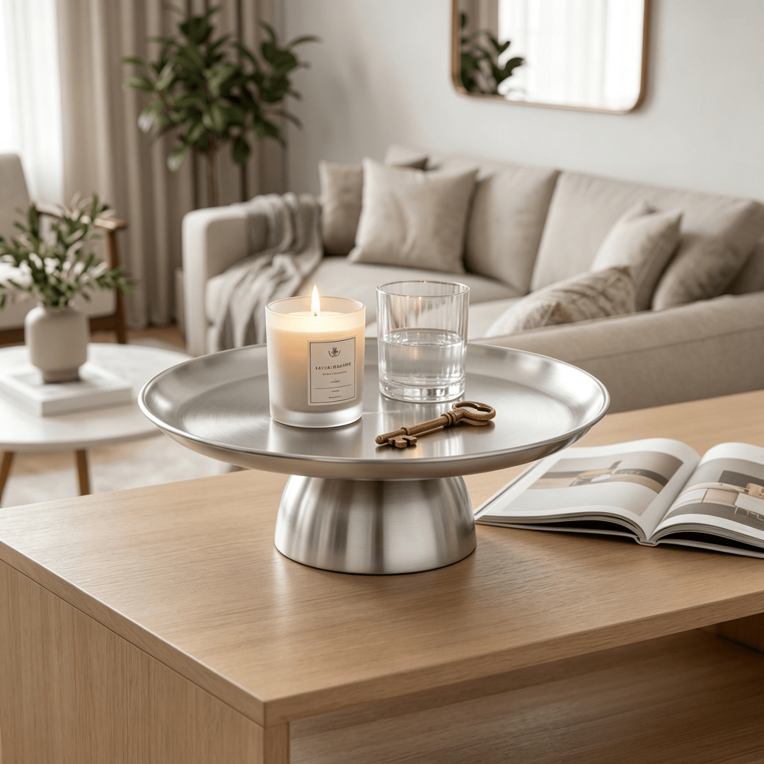 Stylish Minimalist Round Stainless Steel Serving Tray