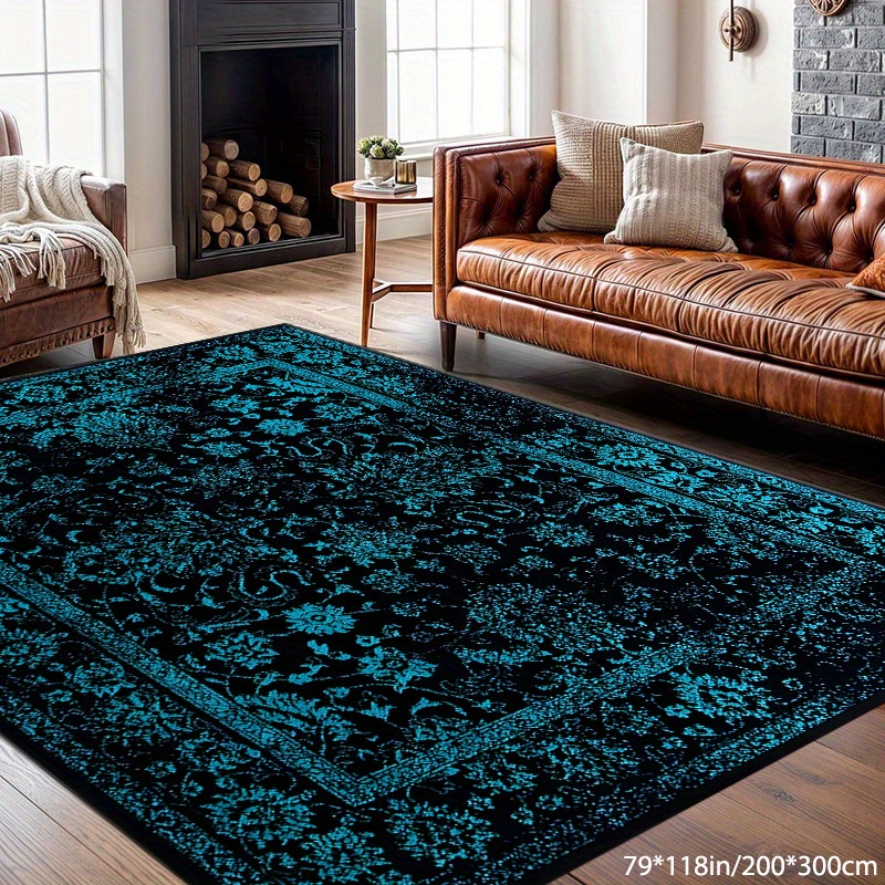 TEMU 1pc Vintage Bohemian Patterned Rug Made Of Plush Velvet With A Dotted Plastic Bottom, Suitable For Living Rooms, Bedrooms, And , Machine
