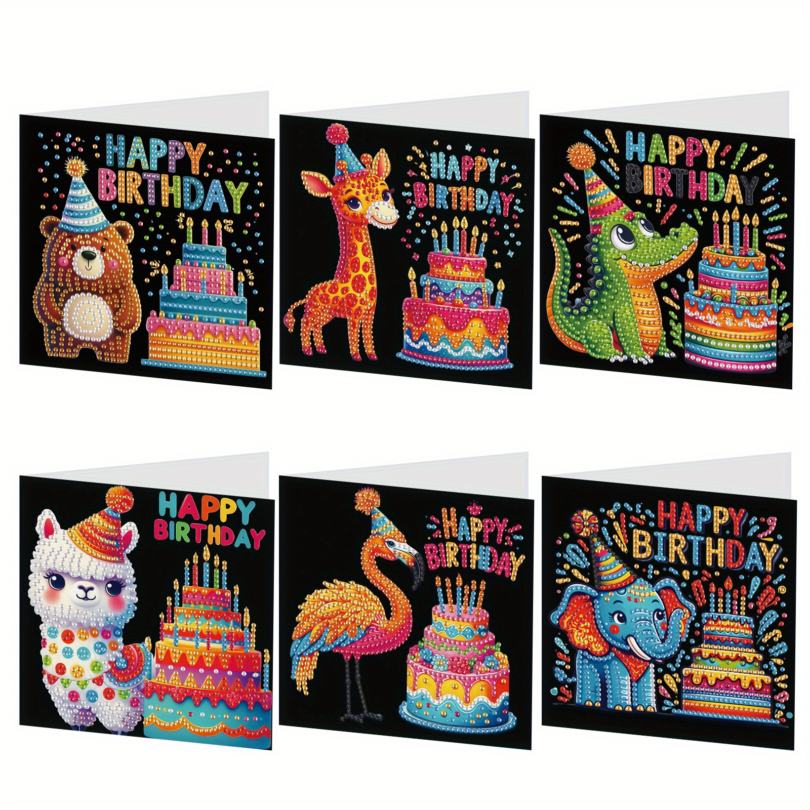 

6pcs Diamond Painting Greeting Cards Kits, Diy Birthday Animals Handmade Festival Greeting Cards With Envelopes Diy Crafts Birthday Cards Creative Gift