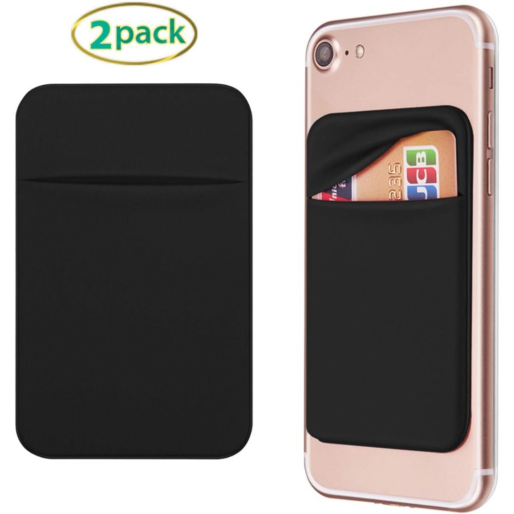 

Set Of 2 Black Self-adhesive Card Holders That Stick To Your Phone, For Id, Credit, And Atm Cards.