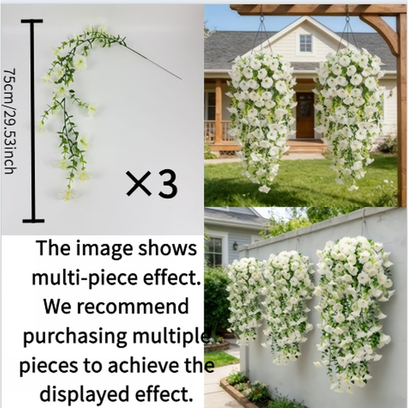 TEMU Lot de 3 suspensions murales artificielles de blanches | de fausses fleurs de suspendues | Décoration de pour balcon, cour, porche | Arrangement