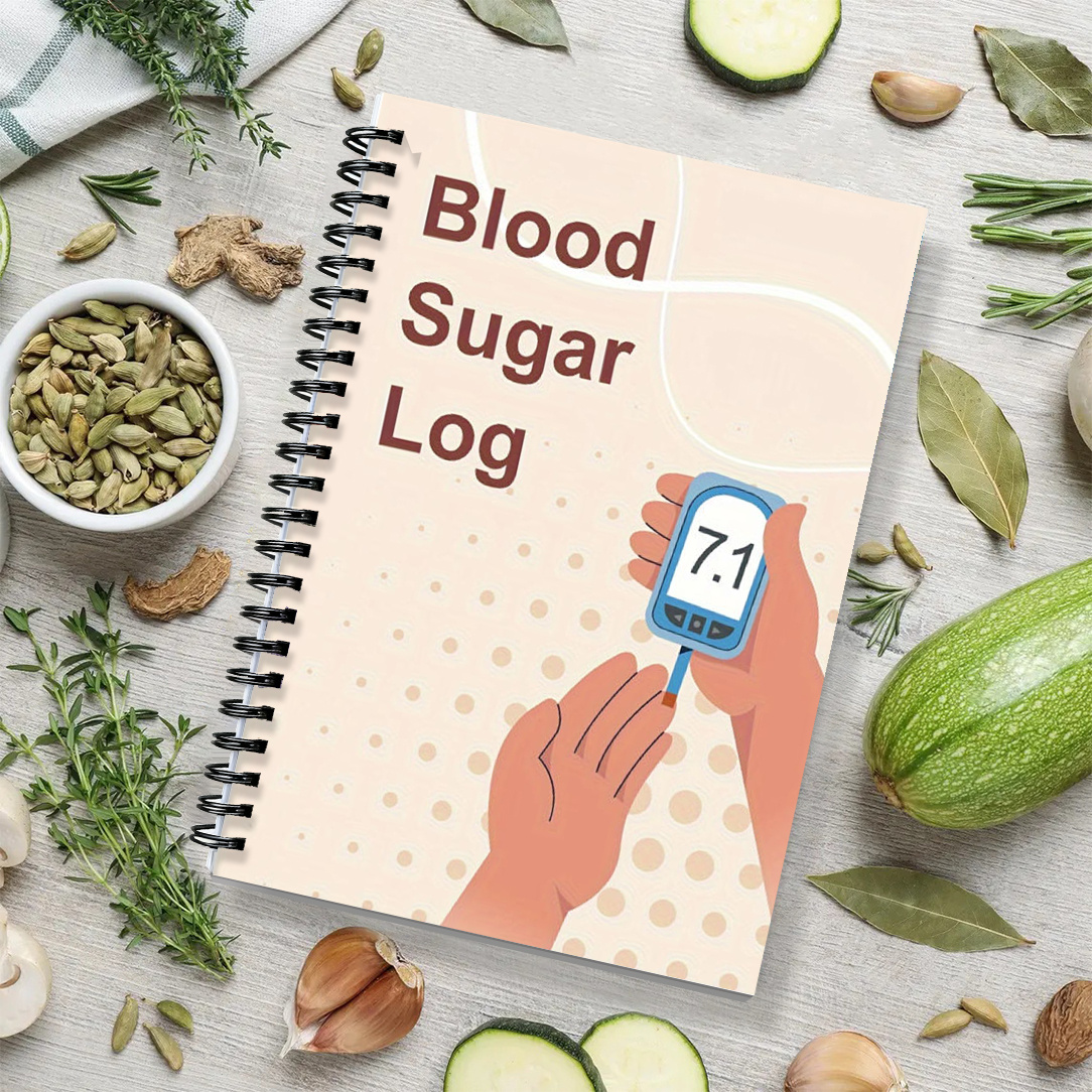 TEMU Stationery Notepad Gift For Mom/dad, 1pc A5 Diabetes Cookbook And Blood Sugar Logbook - With Recipe Pages, Family Diabetes Health Diary, Paper