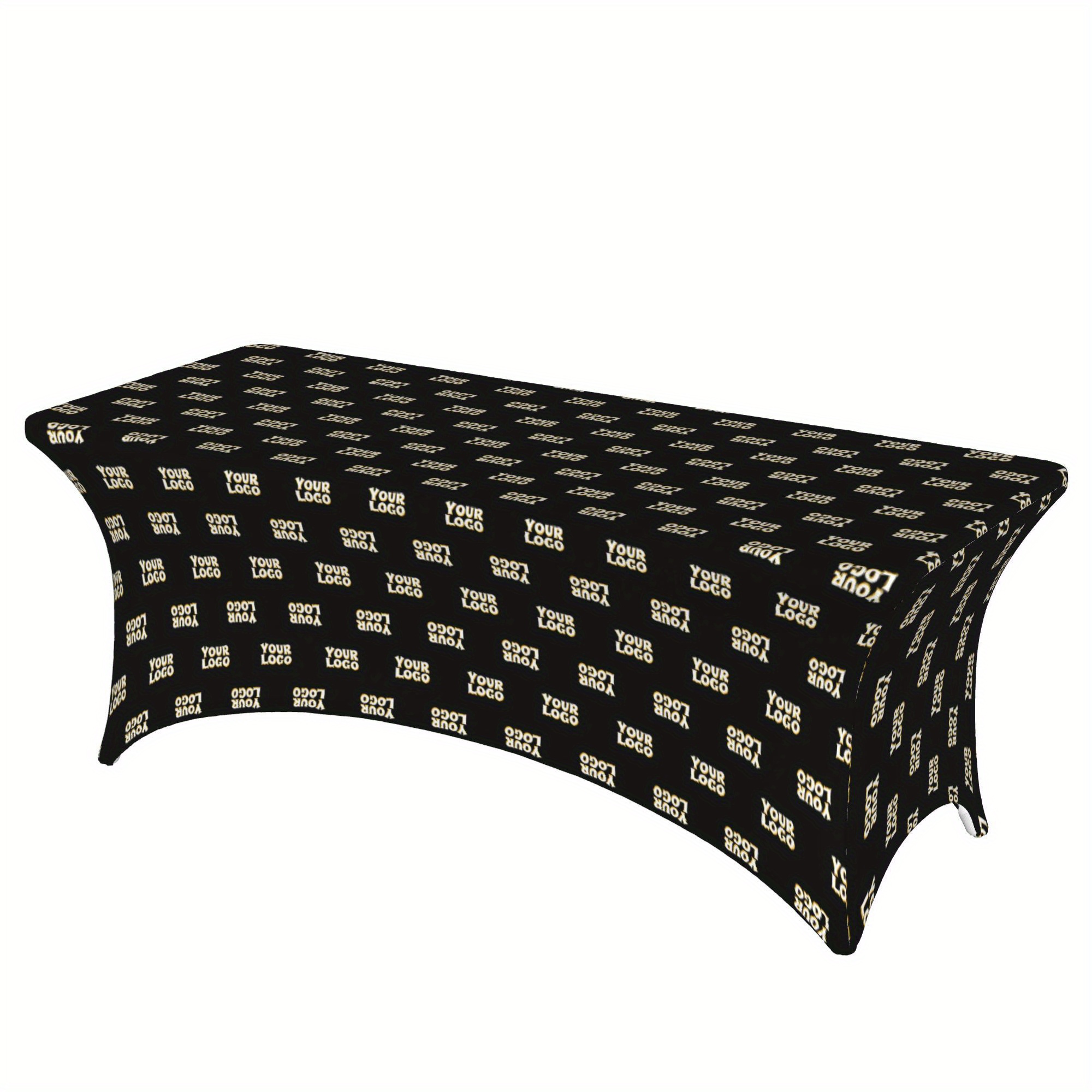 E-shop 6FT Tischdecke mit elastischem, schwarzen Hintergrund und individuellem Logo, geeignet für rechteckige Tische, elastische Stretch-Tischdecke,