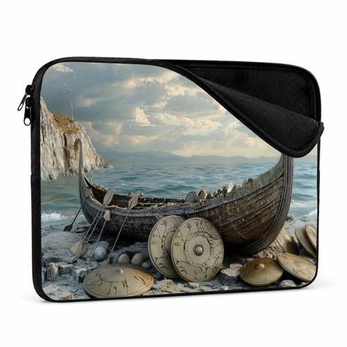 item picture 1pc viking theme laptop sleeve 10 17 inch multi size fit anti scratch soft material computer case retro nautical style mens business laptop bag historical cultural element accessory