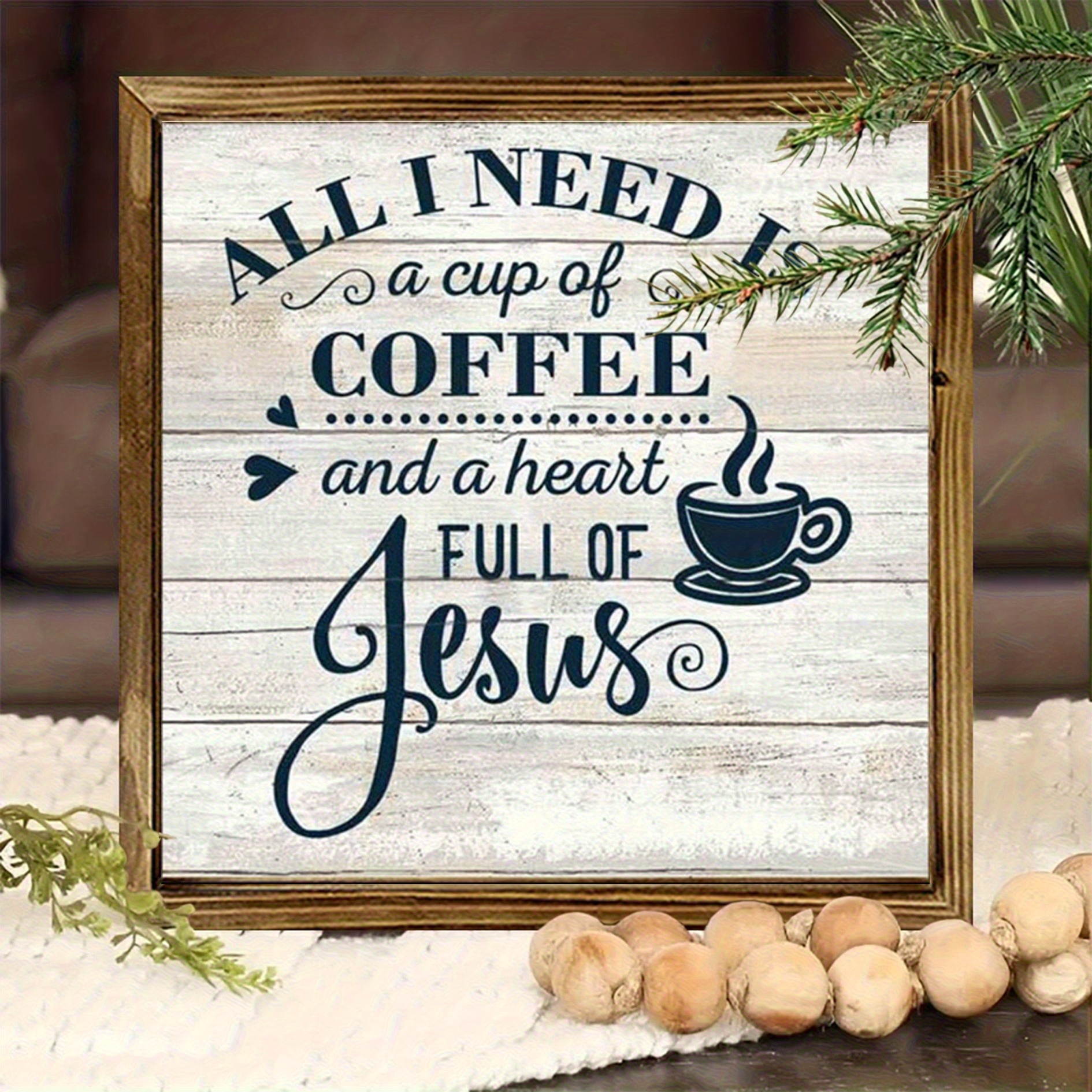 TEMU 2d Flat - 2d Plane, "i Need A Cup Of And A Heart Full Of " Rustic Wood Panel Mural - Inspirational Kitchen And Living Room Decor, 8x8 Inches,