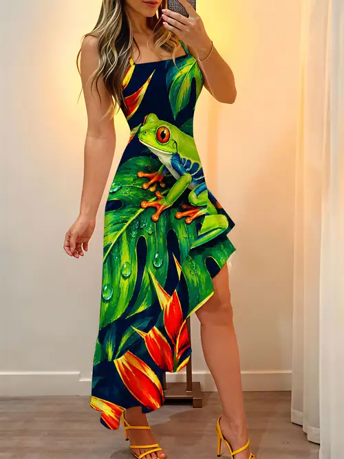 ladies frog dress Our Kawaii Women's Green Wide Strap Frog Print Dress, School is such a vibe