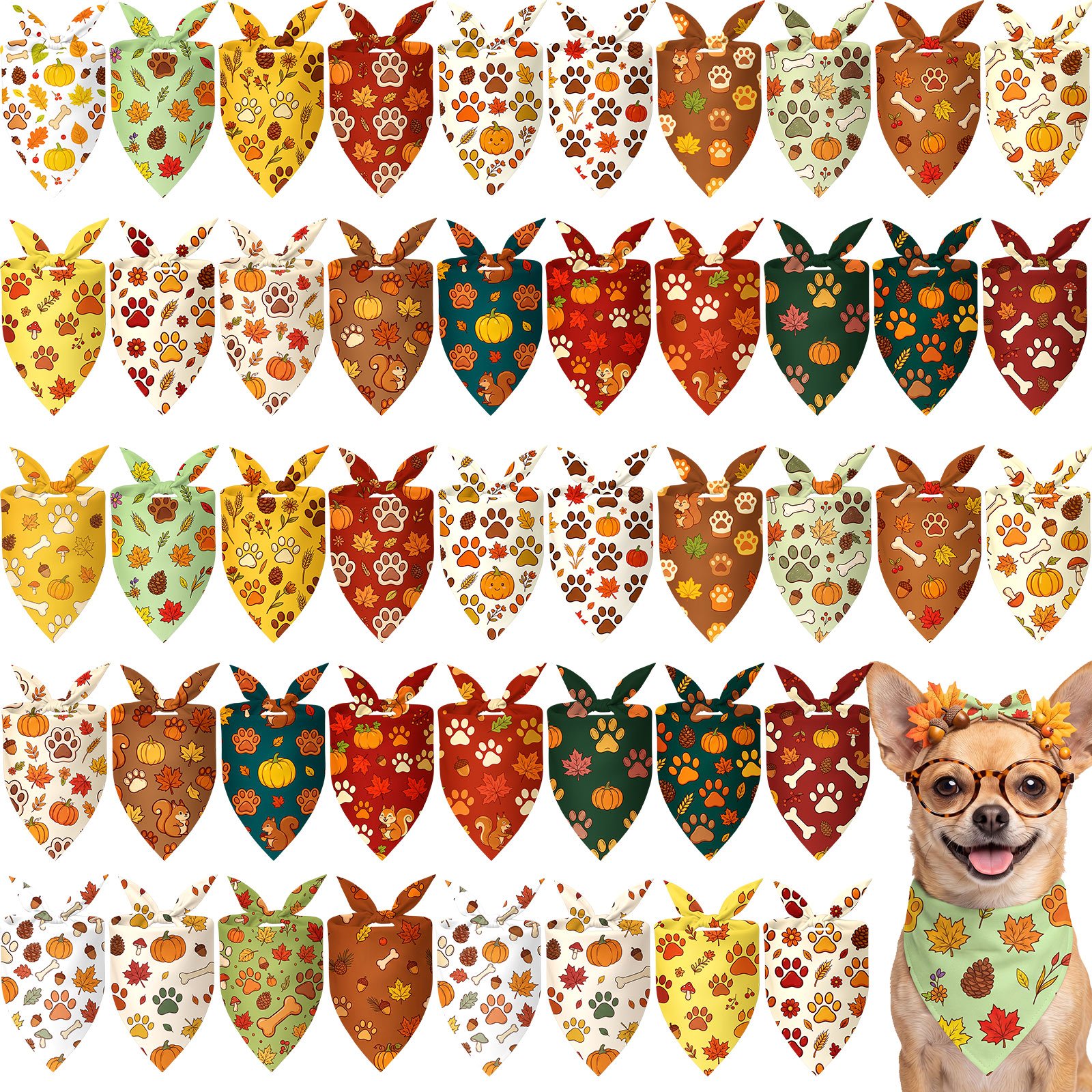 TEMU 50pcs Fall Paw Print Dog Bandanas Bulk Autumn Bandanas For Dogs Bibs Scarf Set For Pet Party Costume Photo Props Additions, 25 Styles (19.7 X