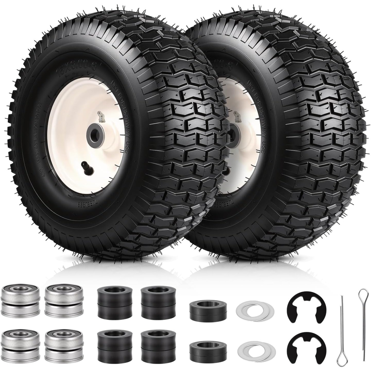 TEMU 2pack 15x6.00-6 Tire And Wheel Assembly, Replacement For And For Riding Mowers, 4 Ply Tubeless Lawn Mower Tires 15x6x6, 3" , 3/4" Bushing