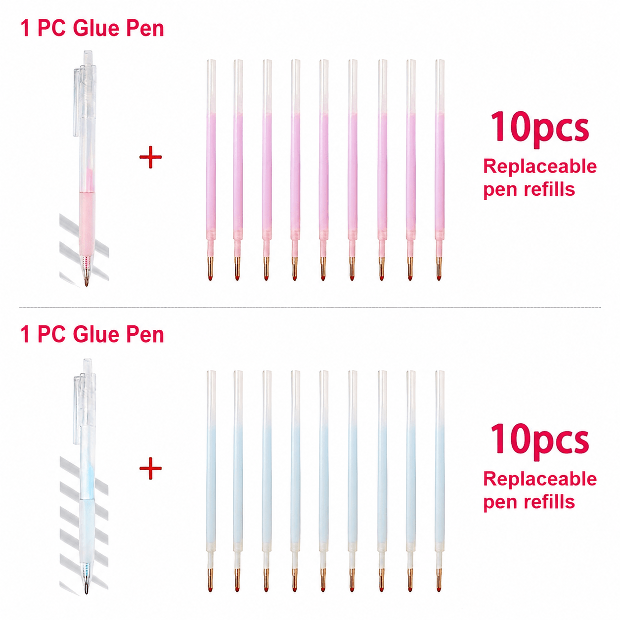 TEMU 22pcs (2 Pens And 20 Refills) Quick- Glue Pens, Precision Adhesive Pens For Scrapbooking, Journaling, Crafts, And , Pink, Blue
