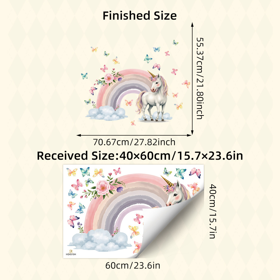 1 Sheet Of Unicorn Wall Decals Featuring Rainbow Butterflies On Clouds, Removable Self-adhesive Vinyl Stickers Perfect For Decorating A Pink Bedroom Or Living Room, With Floral Accents That Easily And