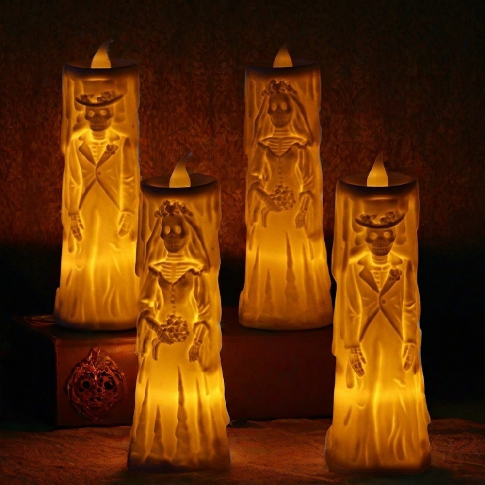4pcs set halloween   led glowing candle horror decoration props bride couple lamp decoration