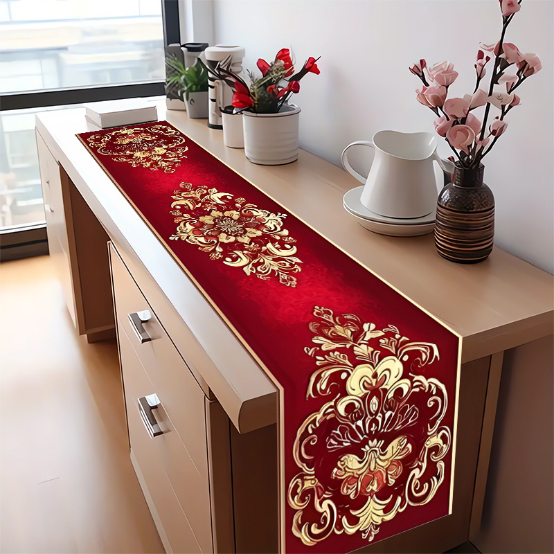 

1pc Festive Polyester Table Runner, Woven Rectangular Table Flag For Easter, 's Day, Chinese New Year & Winter Celebrations, Home & Party Decor - Single-side Print - Party Tablecloth