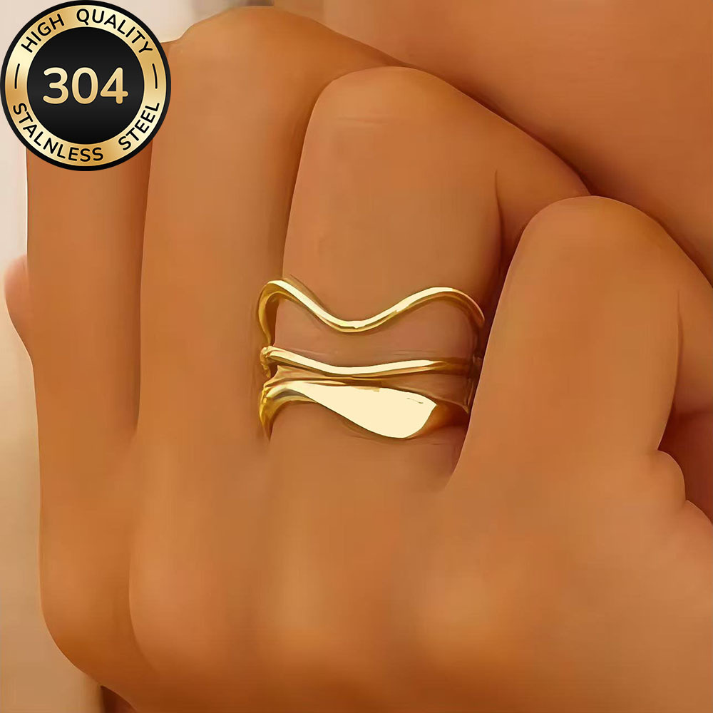 E-shop Hochwertiger, hypoallergener, goldener, offener Ring aus Edelstahl, lichtecht, einfach und elegant, geeignet für den oder als Party-Ladies-Ring,