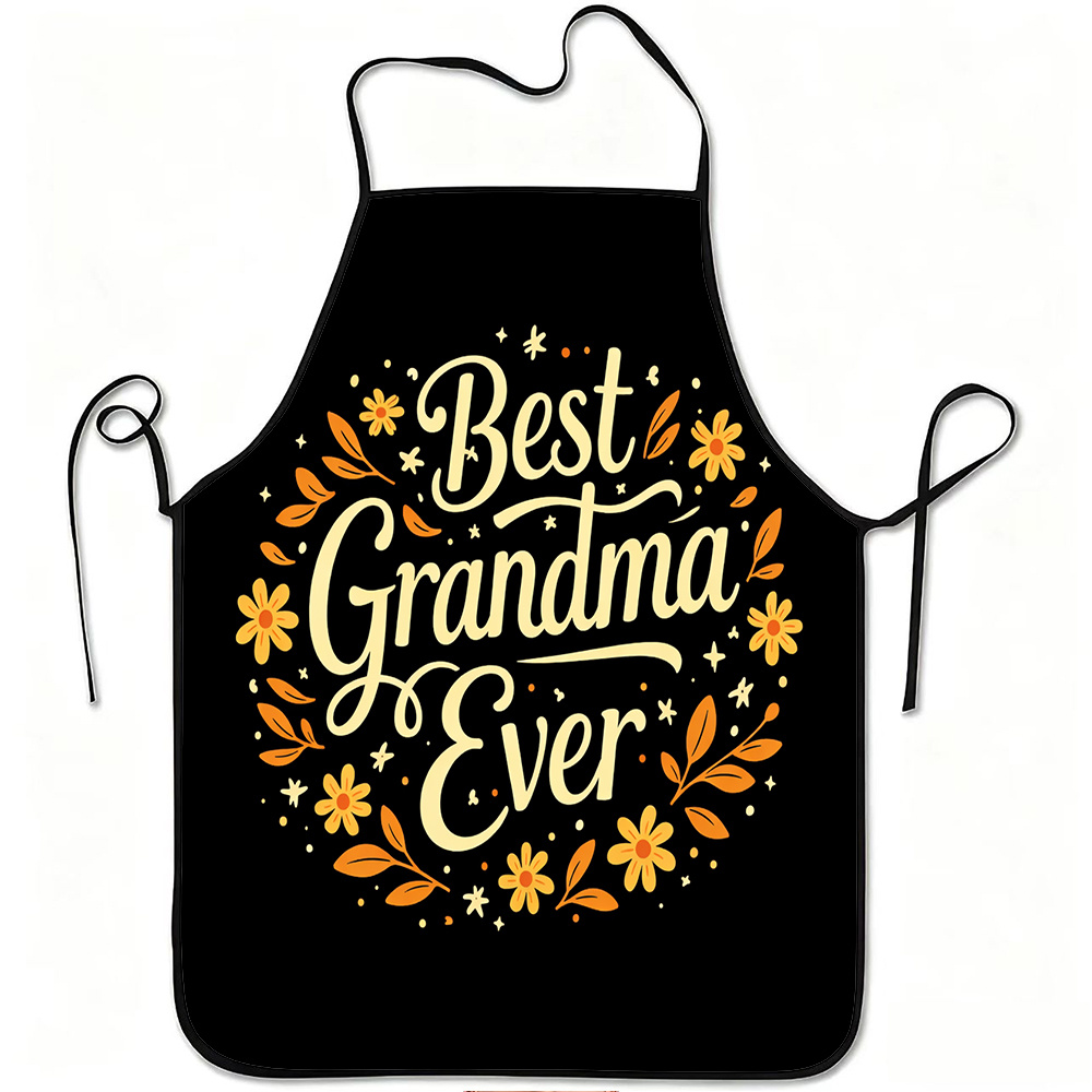 TEMU 1pc Best Grandma Ever Floral Print Apron, Durable And Easy To Clean, Adjustable Waistband, Polyester Material, For Kitchen Cooking, Gardening,