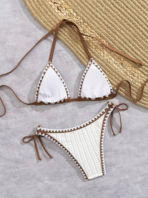 womens 2pcs swimsuit simple and elegant made of white textured fabric without underwire tied suitable spring and summer beach and vacation wear