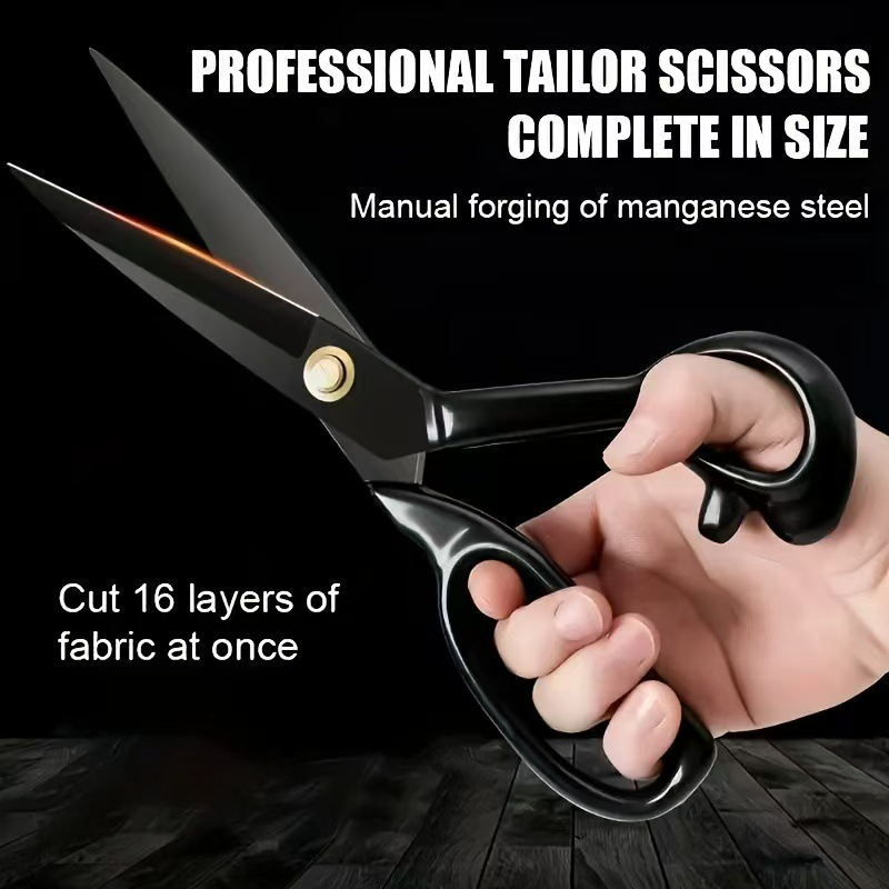 Image of Black Handle Carbon Steel Sharp Heavy Duty Tailor Scissors Suitable For Fabric Leather Crafts Ergonomic Handle Ideal For Sewing Trimming Office Christmas Perfect Gift Sewing Supplies Additions