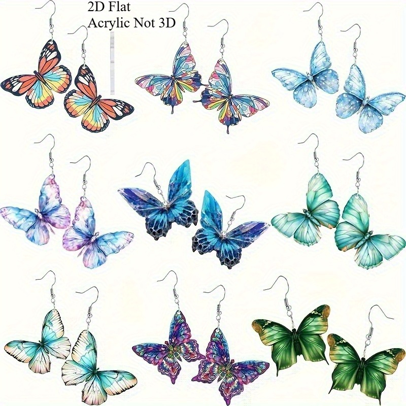 TEMU 2d Flat, 2d Flat 9-pair Colorful Acrylic Earrings, Cute Cartoon Insect Earrings, Suitable For Women And, Jewelry, Birthday Gift, 2d Flat